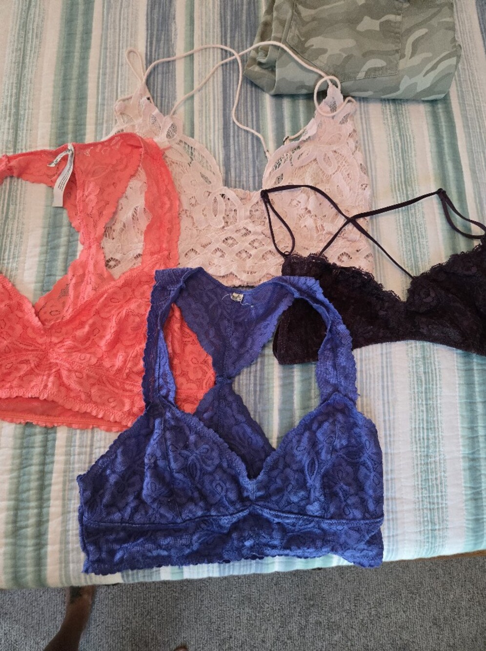 "4" Free People Lace Bralette - Coral, Blue, Black & Blush